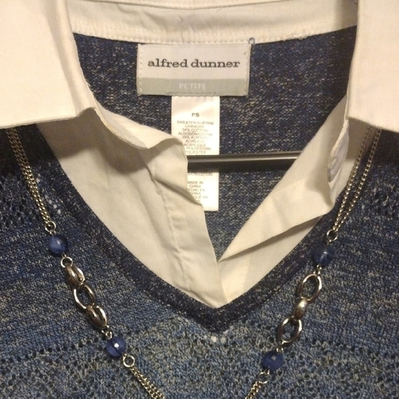 Alfred Dunner Navy and Cream Knit Top with Necklace​ - Picture 3 of 5